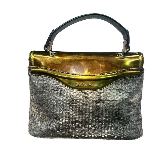 B-6. Bvlgari Leoni 2way Shoulder Bag Silver Patent Leather Gold - Picture 4 of 16